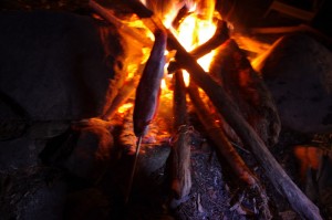 焚火でジックリと焼いた岩魚